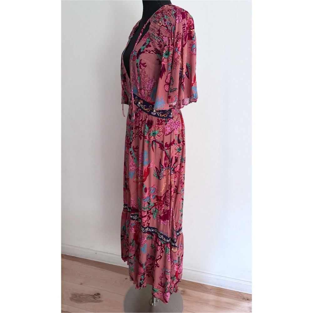 NWT by Anthropologie Floral V-Neck Ruffled Embroidered Boho Maxi Dress SP - Picture 6 of 13